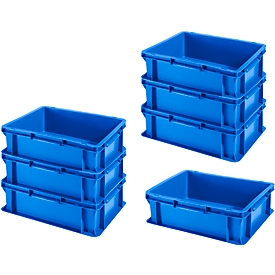 Stapelbak Euronorm EF 4120 - polypropeen - L 400 x B 300 x H 120 mm - 10,8 l - blauw - voordelig set: 7 stuks