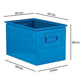 Stapelkasten Serie 14/6-2Z, aus Stahl, Inhalt 38,4 L, ideal f. schwere Güter, blau