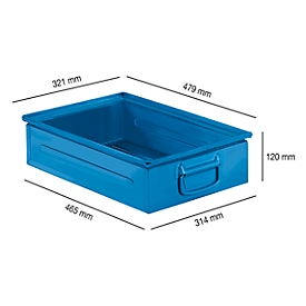 Stapelkasten Serie ST14/6-2H, aus Stahl, Inhalt 14,2 L, ideal f. schwere Güter, blau