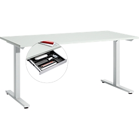 Start Off bureau, T-voet frame, B 1600 x D 800 x H 735 mm, lichtgrijs + lade