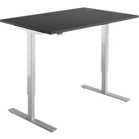 Start Off desk, electrically height-adjustable, rectangular, T-leg, W 1200 x D 800 x H 755-1255 mm, graphite/white aluminum