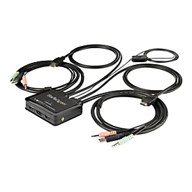 StarTech.com 2 Port HDMI KVM Switch, 4K 60Hz, Compact Dual Port UHD/Ultra HD USB Desktop KVM Switch with Integrated 4ft Cables & Audio, Bus Powered & Remote Switching, MacBook ThinkPad - 4K KVM Switch w/ Audio (SV211HDUA4K) - KVM-/Audio-Switch - 2...
