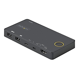 StarTech.com 2 Port Hybrid KVM Switch HDMI + USB-A & USB-C - 4K 60Hz HDMI 2.0 Monitor - Kompakter Desktop und/oder Laptop HDMI KVM Umschalter - USB Bus Powered - Thunderbolt 3 Kompatibel (SV221HUC4K) - KVM-/Audio-Switch
