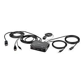 StarTech.com 2-Port Hybrid USB-C DisplayPort Cable KVM Switch, 4K 60Hz, Compact KVM with 6ft/1.8m USB-A/DisplayPort/Audio & 4ft/1.2m USB-C Integrated Host Cables, Bus Powered - Remote Push Button/Hotkey Switching (C2-D46-UAC-CBL-KVM) - KVM-/Audio-...