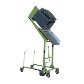 Station à bascule pour cont. mobiles MKS, pour conteneurs de 120 et 240 L, hauteur de vidage 1480 mm, angle de basc. 135°, jusqu'à 110 kg, roulettes, pompe à pied, RAL 6011
