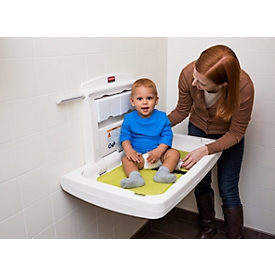 Station à langer Rubbermaid®, pour montage mural horizontal, antimicrobien, pliable, tablette, support pour jusqu'à 40 documents, PP, blanc