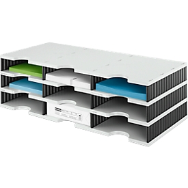 Station de tri styrodoc Standard styro®, format C4, 3 étages/3 rangées/9 compartiments, gris/noir