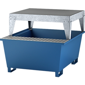 Station IBC ASECOS, en acier, avec grille, bloc de remplissage et sabots de chariot élévateur, L 1350 x P 1650 x H 1180 mm, peint