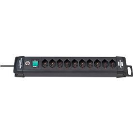 Steckdosenleiste brennenstuhl® Premium-Line, 10-fach, mit beleuchtetem Schalter, Aufhängevorrichtung, IP20, Kabellänge 3 m, Kunststoff, schwarz