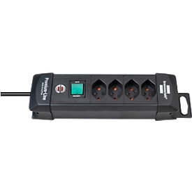 Steckdosenleiste brennenstuhl® Premium-Line, 4-fach, mit beleuchtetem Schalter, Aufhängevorrichtung, IP20, Kabellänge 1,8 m, Kunststoff, schwarz
