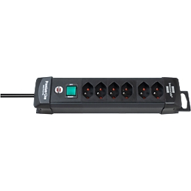 Steckdosenleiste brennenstuhl® Premium-Line, 6-fach, mit beleuchtetem Schalter, Aufhängevorrichtung, bis 2300 W, Kabellänge 3 m, Kunststoff, schwarz