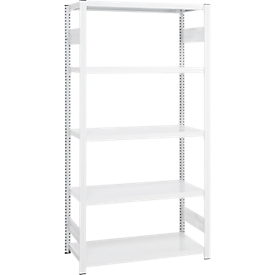 Steckregal ORDO Professional, Grundregal, modular, 5 Fachböden, Fachlast 140 kg, Feldlast 1200 kg, B 810 x T 435 x H 2000 mm, Stahl, verkehrsweiß RAL 9016