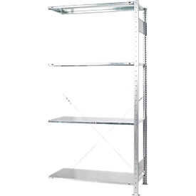 Steckregal Schulte, Anbauregal, erweiterbar, 4 Fachböden, B 1000 x T 400 x H 2000 mm, Stahl, verzinkt