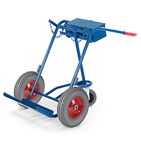 Steel bottle trolley, with support wheel, solid rubber wheels