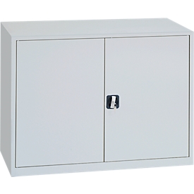 Steel cabinet, height-adjustable shelf, lockable, H 750 mm, light gray/light gray