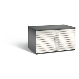 Steel plan cabinet, for formats up to DIN A0, 10 drawers