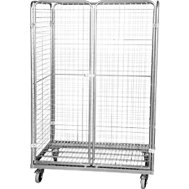 Steel roll-on/roll-off container in europallet dimensions, with 2 side walls, 1 rear wall, 2 doors