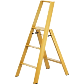 Stehleiter Metaphys Lucano Mustard Yellow, 3 Stufen, bis 100 kg, Handlauf, zusammenklappbar, B 155 x H 1330 mm, Aluminium, gelb