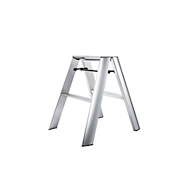 Stehleiter Metaphys Lucano Premium Silver, 2 Stufen, bis 100 kg, zusammenklappbar, B 155 x H 620 mm, Aluminium, silber