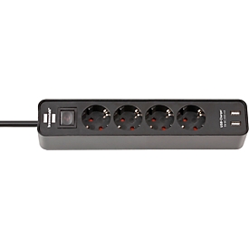 Stekkerdoos Brennenstuhl Ecolor, 4-voudig, 2 x USB, IP20, met kinderbeveiliging, 2100 mA, kunststof, zw./zw.
