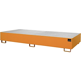 Stellinglekbak type RW-GR 3300-2, L 3250 x B 1300 mm, met rooster, oranje RAL 2000