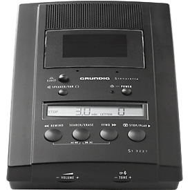 Steno-Wiedergabegerät Grundig St3221, mit Steno-Kassettenlaufwerk, Fußschalter und Kopfhörer