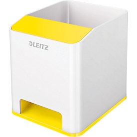 Stiftehalter Leitz WOW Sound, 1 Fach, Smartphone-Fach mit Soundverstärkung, weiß/gelb