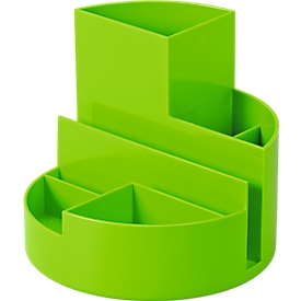 Stifteköcher MAUL MAULrundbox, 6 Fächer inkl. Zettel- & Brieffach, Ø 140 x H 125 mm, ABS-Kunststoff, grün