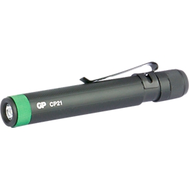 Stiftlampe GP Pen Light CP21, LED, 20 lm, Leuchtweite bis 25 m, bis 3 h, IPX4, mit Halteclip & Batterie, Aluminium