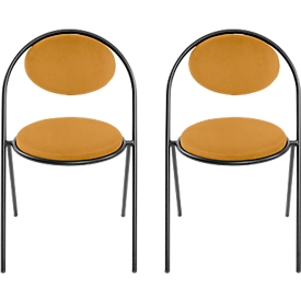 Stoelen Saturne Meet by Paperflow - B 520 x D 540 x H 820 mm - stalen buis zwart - kunstleer saffraan - set van 2