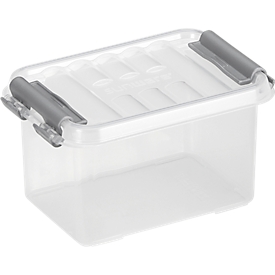 Storage box Sunware Q-LINE, locking clips, transparent, stackable, 0.4L, L 118 x W 77 x H 62 mm, gray