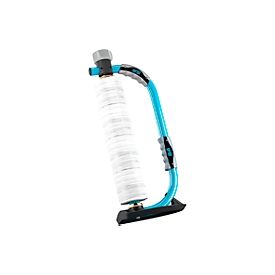Stretch film dispenser grip® Systems, for grip® rolls with a width of up to 400 mm, ergonomic handle, suspension device, steel, water blue
