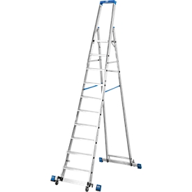 Stufenstehleiter, mit 10 Stufen, Aluminium, fahrbar mit Traverse
