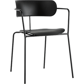 Stuhl BISTRO, stapelbar bis zu 4 Stück, B 535 x T 545 x H 760 mm, Stahlrohr & Polypropylen, schwarz, 4 Stück