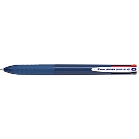 Stylo à bille Pilot Super Grip-G 4 couleurs, épaisseur de trait 0,4 mm, indélébile, rechargeable, corps bleu