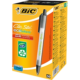 Stylo-bille rétractable Clic Stic BIC® ECOlutions®, 0,4 mm, recyclé, noir, 50 p.