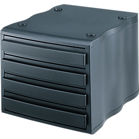 styro® ladebox wave, 4 schuifladen, polystyreen, zwart/zwart