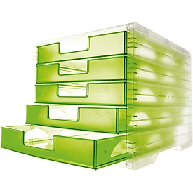 styro® Schubladenbox styro-Light, 5 Schübe, DIN C4, kiwi-transparent