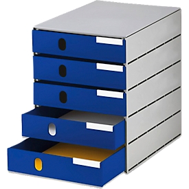 styro® Schubladenbox Styroval Pro, 5 Schubladen, geschlossen, B 243 x T 335 x H 323 mm, DIN C4, Polystyrol, stapelbar, öko-blau