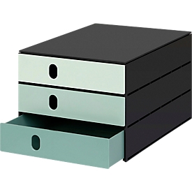 Styro Styroval Pro Color Flow ladebox, voor formaten tot C4, 3 gesloten laden, 100 % polystyreen, groen/zwart, kleurverloop