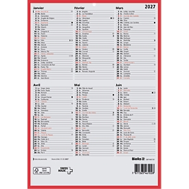Succes Calendrier de table A4, 210 x 297 mm, calendrier français, aperçu semestriel, papier, FSC, rouge/blanc