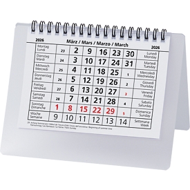 Succes Pultkalender Desktop Basic 2026, 14,8x10,5 cm, Wire-O, FSC Mix 70%, 4-sprachig, Monatsübersicht