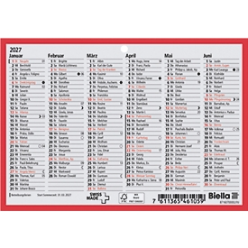 Succes Tafelkalender, Papier, 16,5 x 11,5 cm, Halbjahresübersicht, FSC, rot/weiss