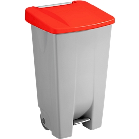 Sunware Afvalbak Basic - 120 l - voetpedaal - met wielen - grijs met scharnierend deksel, rood