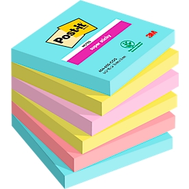 Super Sticky Notes Post-it®, collection couleurs Miami, format 76 x 76 mm, 6 blocs