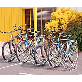 Support à vélos Mottez, 2 niveaux, pour 9 vélos avec largeur de pneus jusqu'à 55 mm, L 590 x P 2380 x H 370 mm, acier, gris métal