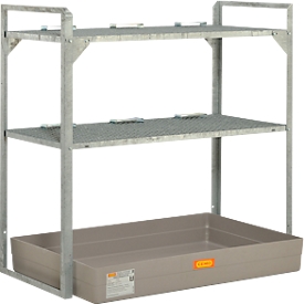 Support de fûts type 360, pour 6 fûts de 60 l, 2 niveaux de grille, 6 supports de fûts &amp; bac de rétention PRV pour 150 l