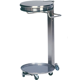 Support mobile pour sac poubelle de 120 litres, structure en inox, avec couvercle et pédale, 5 roulettes