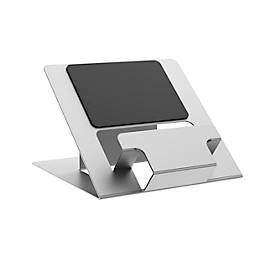 Support pour ordinateur portable Fellowes Hylyft™, pour les ordinateurs portables jusqu'à 18″ et jusqu'à 4 kg, réglage manuel de la hauteur en 6 étapes, pliable, ergonomique, en aluminium, argenté.