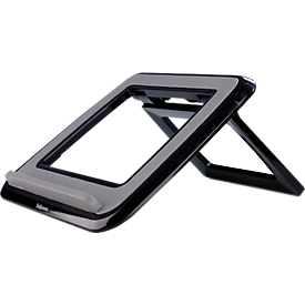 Support pour ordinateur portable Fellowes I-Spire™ Quick Lift, pour ordinateurs portables jusqu'à 17″ et jusqu'à 4,5 kg, réglage manuel de la hauteur et de l'angle en 7 étapes, pliable, noir.